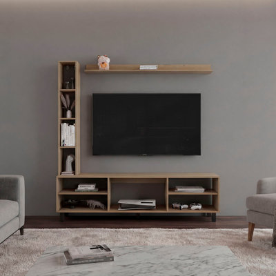 Meuble télé avec tablettes ouvertes et rangement pour téléviseur de 65 po ou moins Scio, chêne naturel