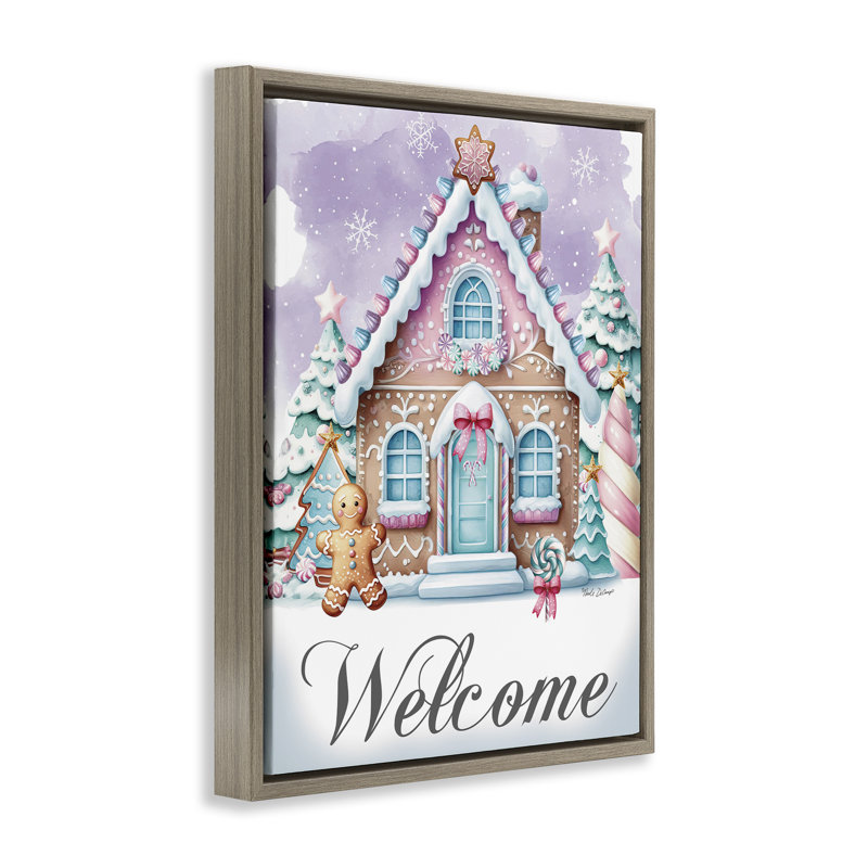 «Welcome Gingerbread House», art mural encadré par Nicole DeCamp, Cadre flottant orme Montalcino, H 21 po x l 17 po