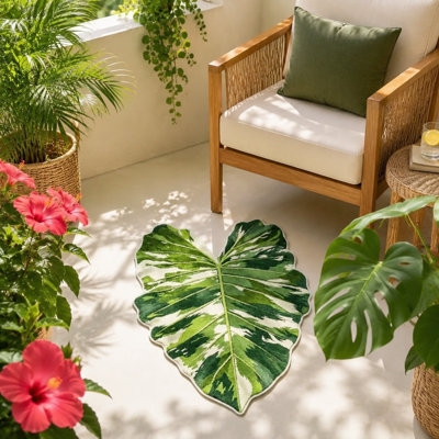 Cute Green Monstera Leaf Bathroom Rug 23.5"x31.5" – Non Slip Bath Mat, Machine Washable Plant Decor for Shower Floor, Bathtub, Sink, Bedroom