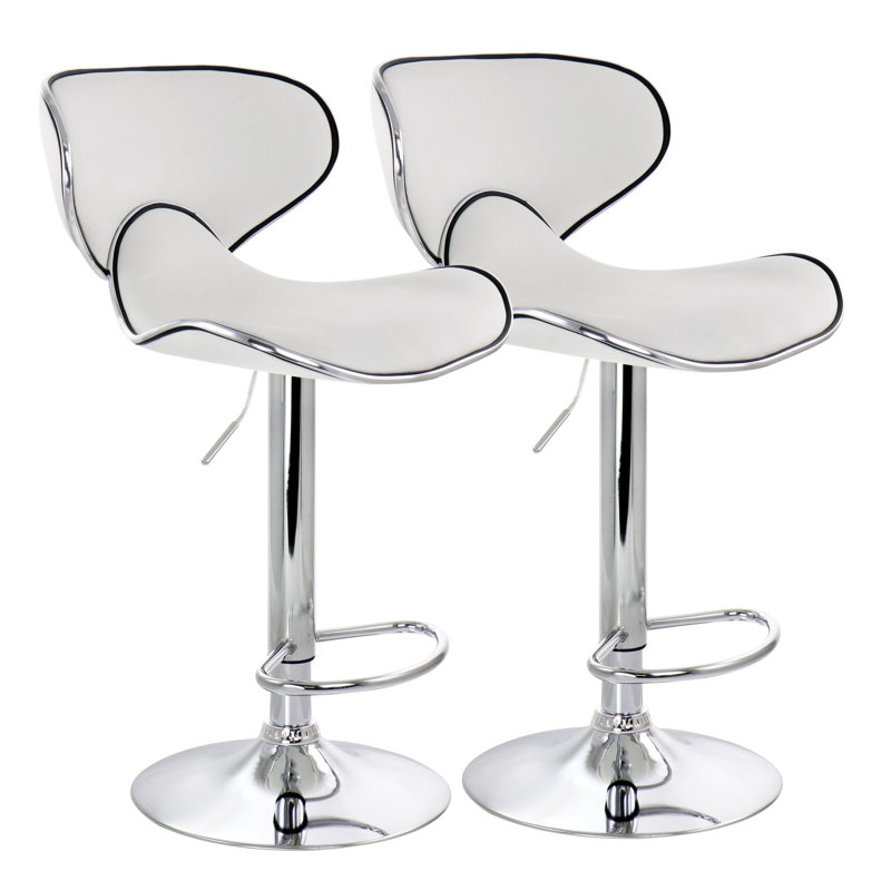 Duley Swivel Upholstered Faux Leather Adjustable Height Counter Stool with Steel Frame, White