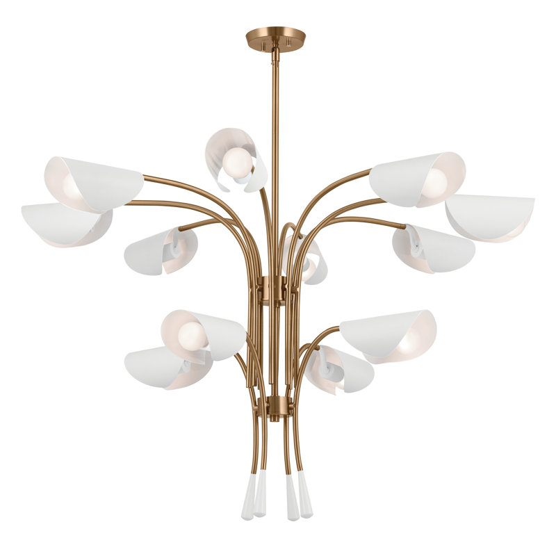 12 - Light Steel Dimmable Tiered Chandelier, Champagne Bronze, White