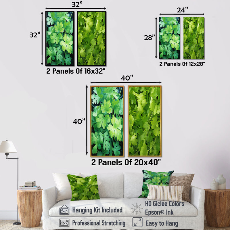 Herbs Parsley Dance I - Herbs Canvas Wall Art Set Of 2, 28" H x 25" W, Wrapped Canvas