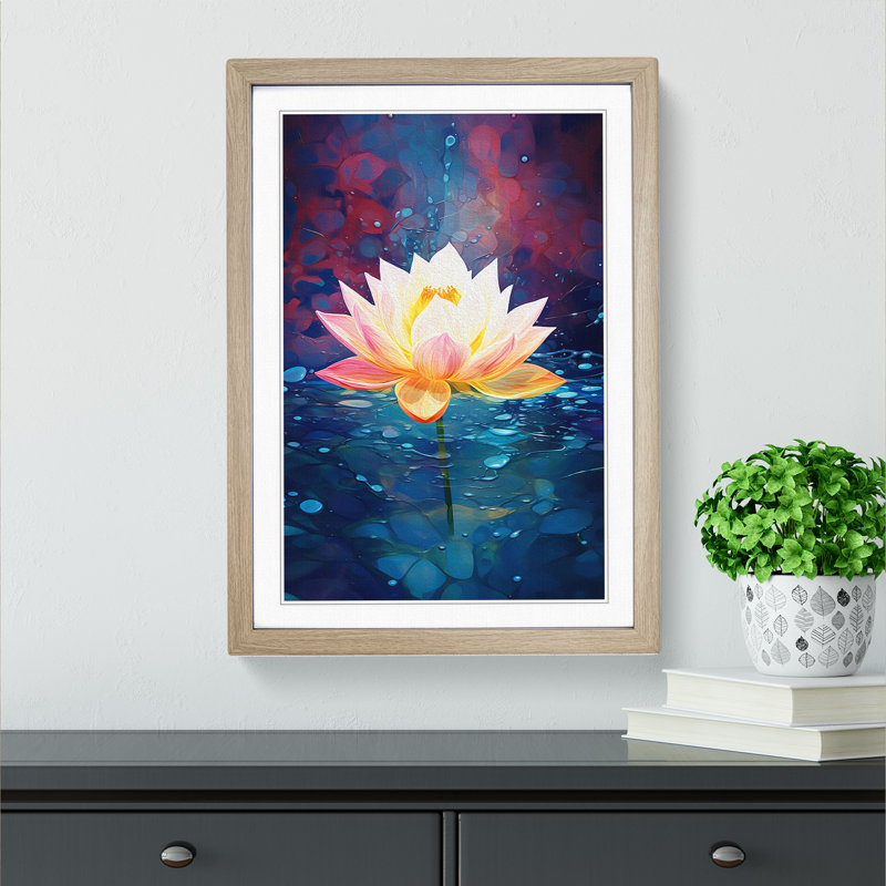 Lotus Flower Modern - Framed Print, Oak, 34cm H x 25cm W x 2cm D