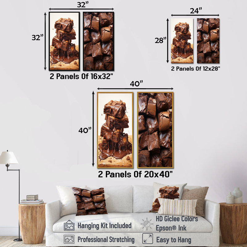 Cocholate Rush Brownies - ensemble d'art mural sur toile Desserts, 2 pièces, H 28 po x l 25 po, Toile tendue