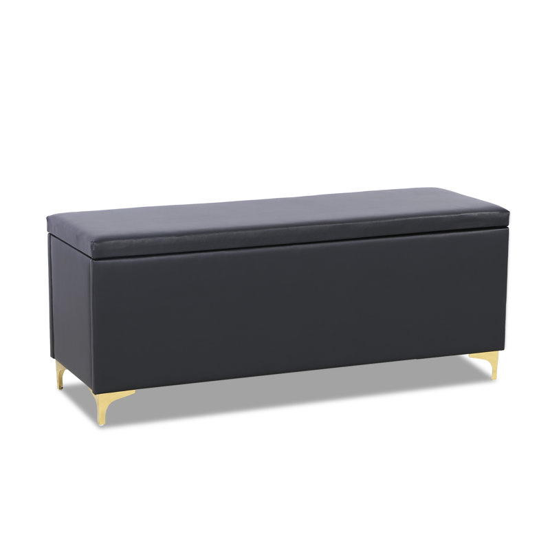 Modern Black Storage Ottoman Bench With Gold Legs