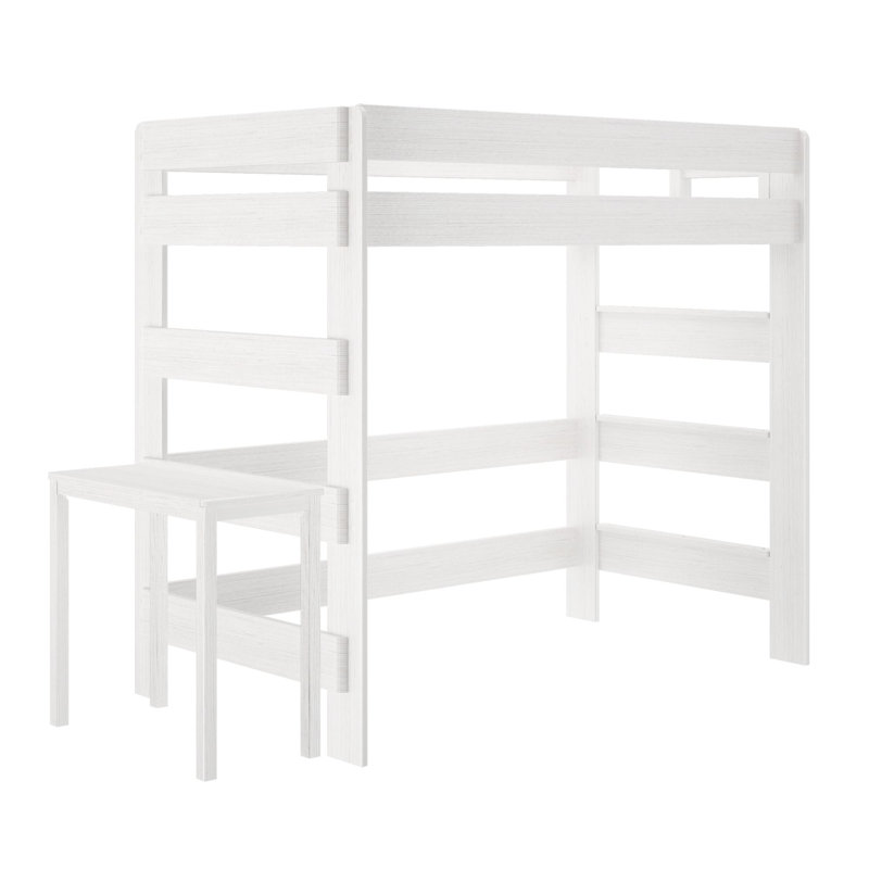  Lit mezzanine simple en bois massif avec bureau Doyle, Blanc délavé