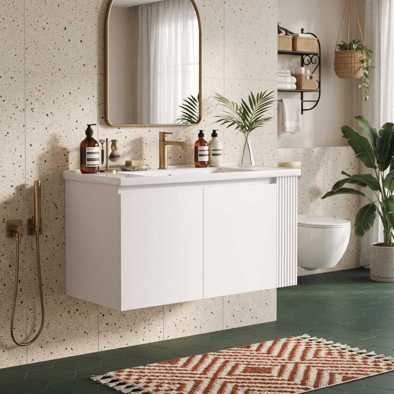 Meuble-lavabo mural avec lavabo en céramique