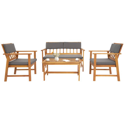 Ensemble de conversation en bois massif avec coussins 4 pièces Semion