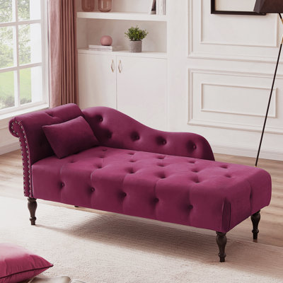 Pieds en velours 60,6 "capitonnés avec garniture cloutée et pieds en bois massif avec coussin