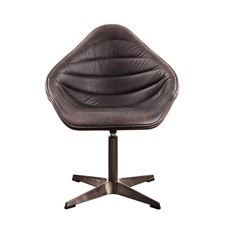 Chaise de bureau en cuir ébène pivotante, assise confortable avec fonction pivotante