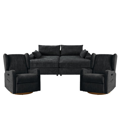 Ensemble de salon 3 pièces avec canapé-lit et fauteuils inclinables Lorino
