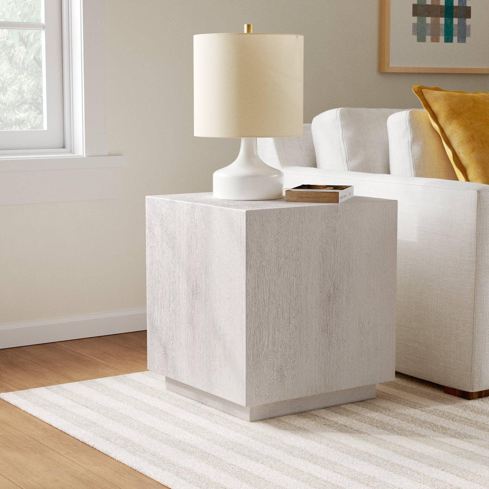 Taryn Block End Table, White Wash