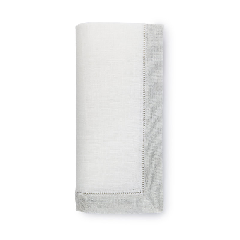 Filetto Linen Square Napkins, White/Silver
