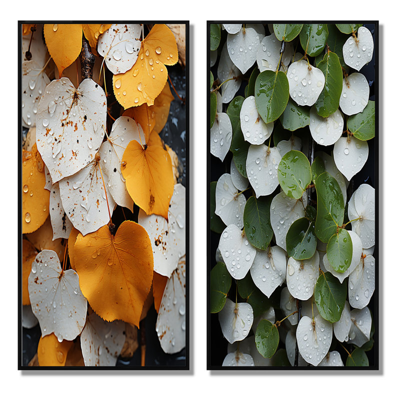 «White Yellow Forest Leafs In Aspen Colorado», 2 pièces, Cadre noir, H 40 po x l 40 po