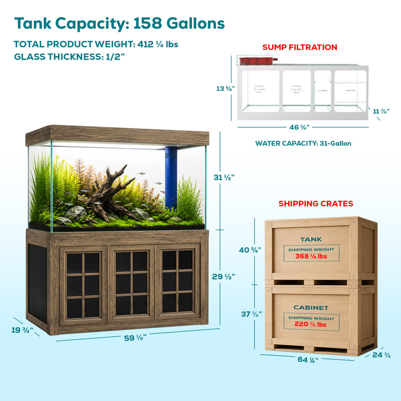 Réservoir d'aquarium 50 gallons, Bois brun, 175 gallons (H 51 po x l 14 po x P 24 po)