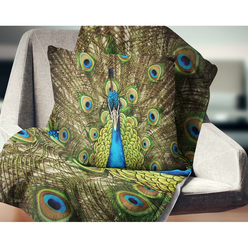 Grand Peacock - Animal Printed Throw Pillow, Square, 18" x 18"