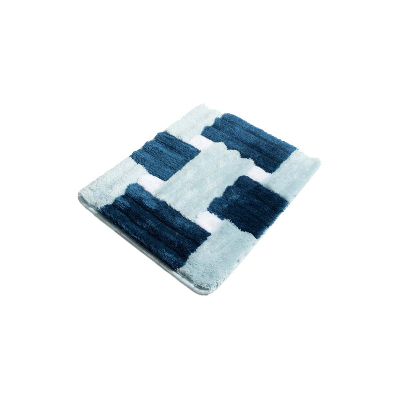 Tapis pour salle de bain Martinton, H 1,18 po x l 19,69 po x L 23,62 po, Blanc / bleu / bleu foncé