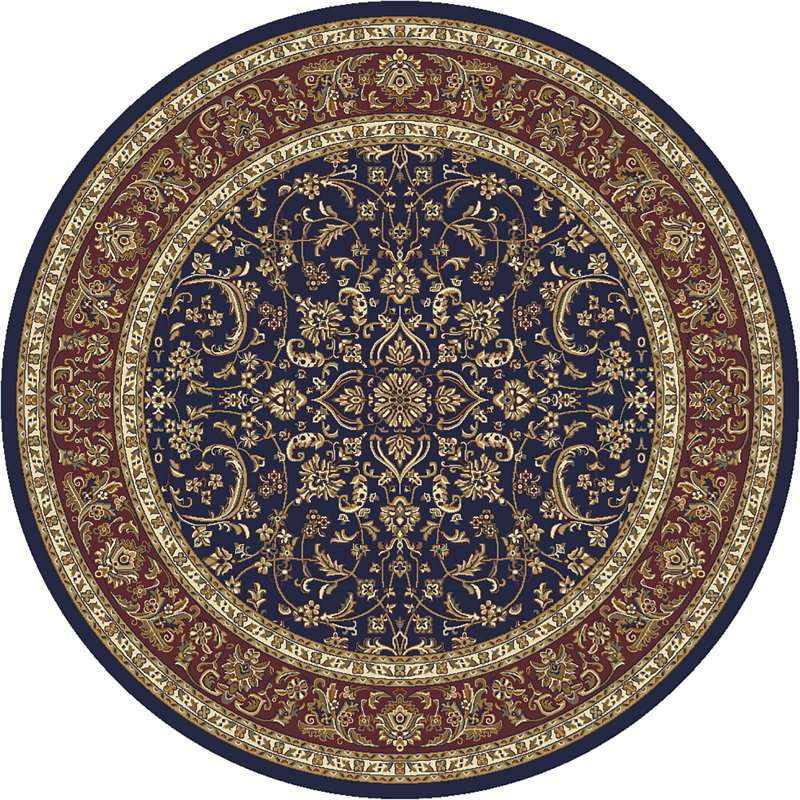 Tapis traditionnel traditionnel floral bleu marine, Rond 5 pi 3 po