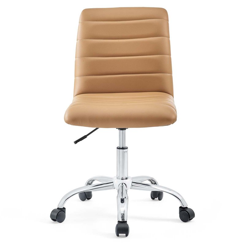 Tan Vinyl Armless Swivel Task Chair with Chrome Base