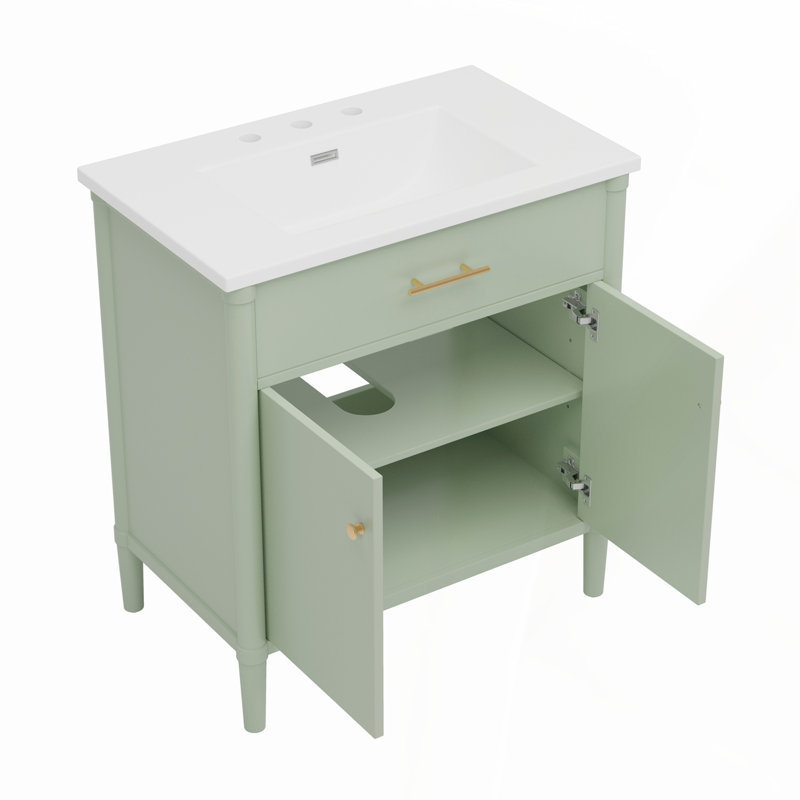Meuble-lavabo durable brun de 36 po avec comptoir en résine, 2 portes et rangement pour salle de bain moderne, Vert