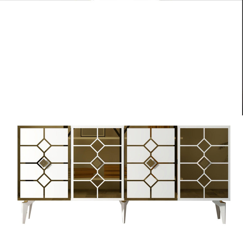 Modern Console Table, White & Gold, 100% Melamine Coated Particle Board, Thickness: 0.7 inches | Elegant Design Perfect for Living Room & Entryway, Stylish & Durable