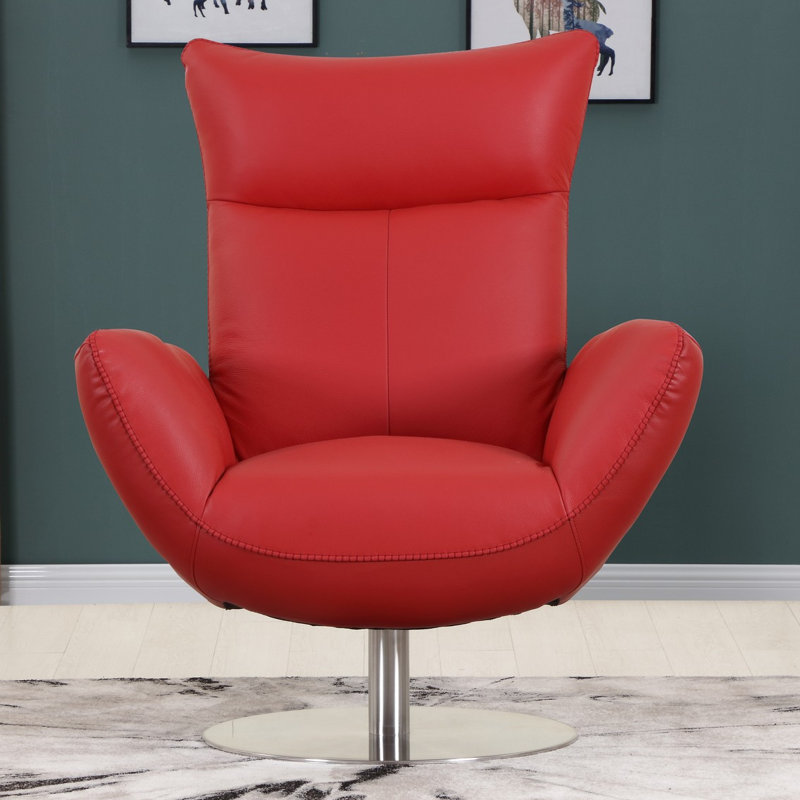 Méridienne Modern - cuir fleur italien, Cuir véritable rouge