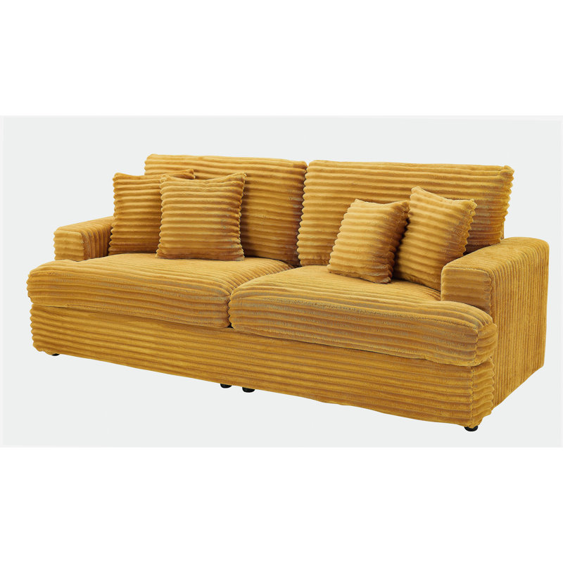 Canapé de 79,3 po de long en velours, avec 4 coussins assortis, design élégant, canapé 3 places spacieux et confortable, adapté aux salons modernes, orange