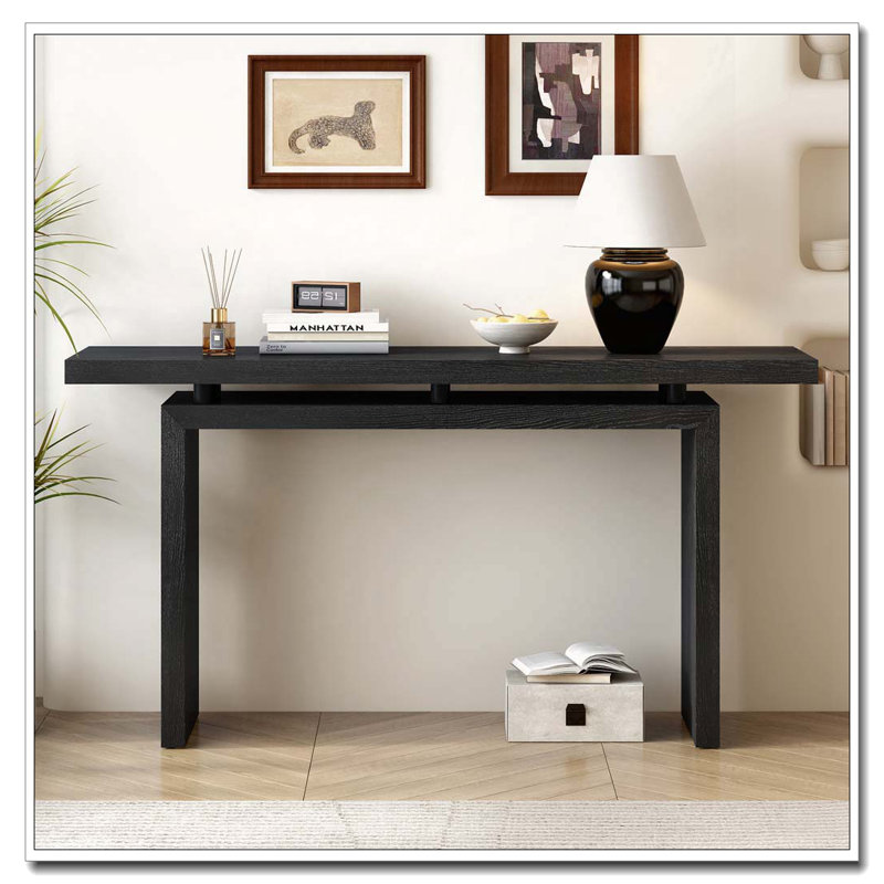 59.1"Long Ash Veneer Console Table, Black