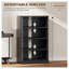 Cabinet média noir patiné avec portes en verre trempé, étagère de rangement réglable à 4 niveaux pour chaîne stéréo, console de jeu et disques vinyles, meuble télé de campagne pour le salon