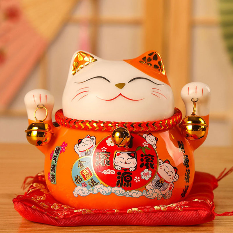 Tirelire chat chanceux 4,5 po, Orange
