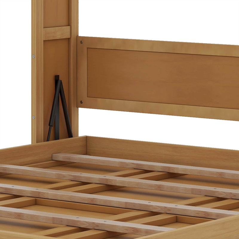 Lit plateforme escamotable pliable dans une armoire, lit escamotable en rotin, Naturel, Queen