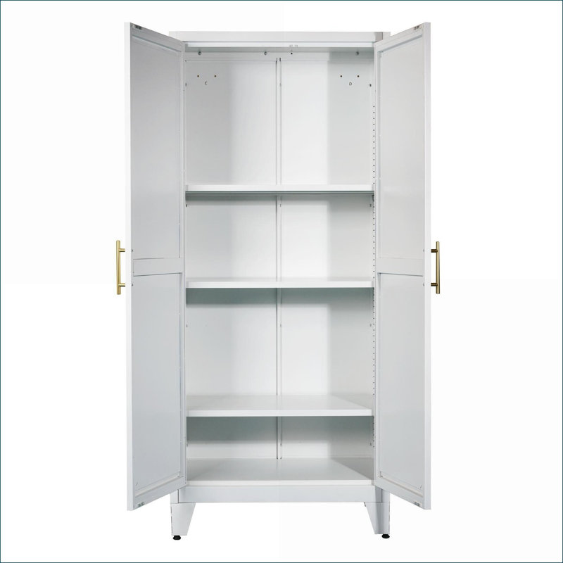 Armoires | Armoire de rangement moderne à 2 portes de 71 pouces avec tablettes réglables, blanc | Acier | Chambre à coucher
