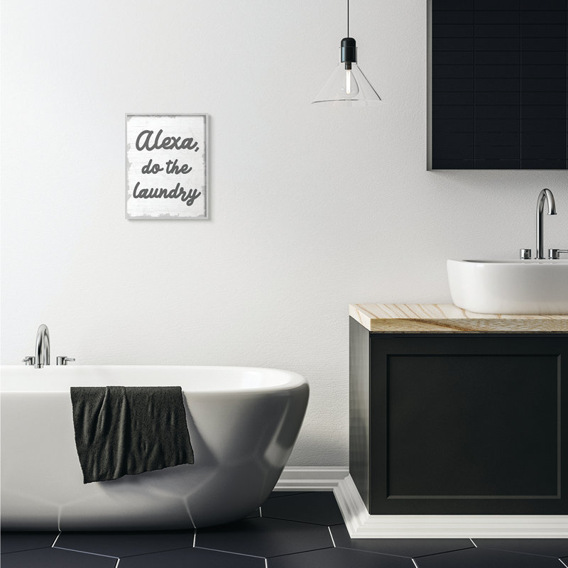 «Alexa Do The Laundry Funny Bathroom Gray Word Design», art textuel, H 14 po x l 11 po, Encadré gris