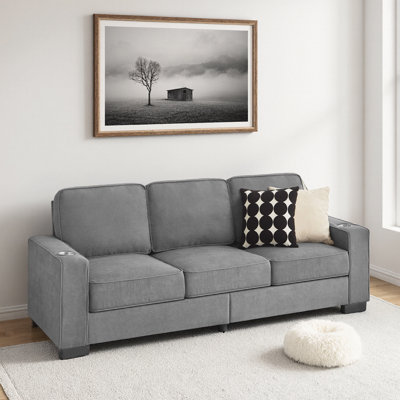 84" Snowfleece 3-Seater Sofa – Dual Cup-Holder Armrests, Spring + Foam Core, Compressed Box, Living/Bedroom/Office Chic Lounger