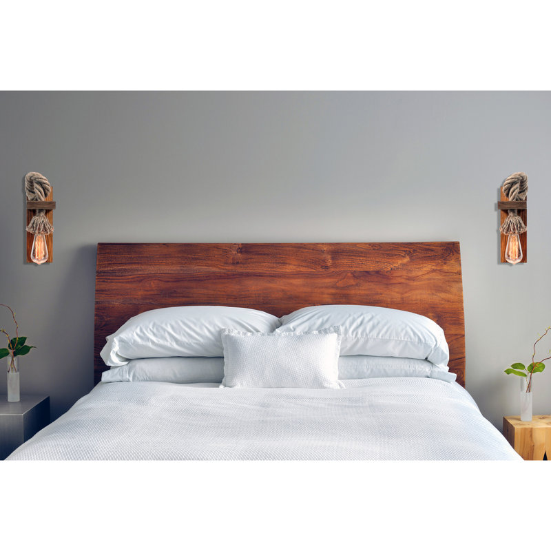 Handmade Wall Lamp, Rustic Brown & Gold, 7.1 x 11.8 x 3.9 inches | 100% Spruce Wood, Oven-Dried, Varnished | Jute Rope 39.4 inches, Modern & Novelty Design, Perfect for Home Lighting