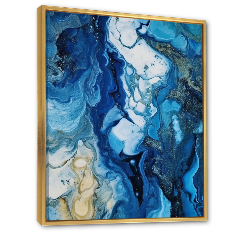 Bleu gris gris Elixir II, H 32 po x l 24 po x P 1 po, Cadre flottant doré