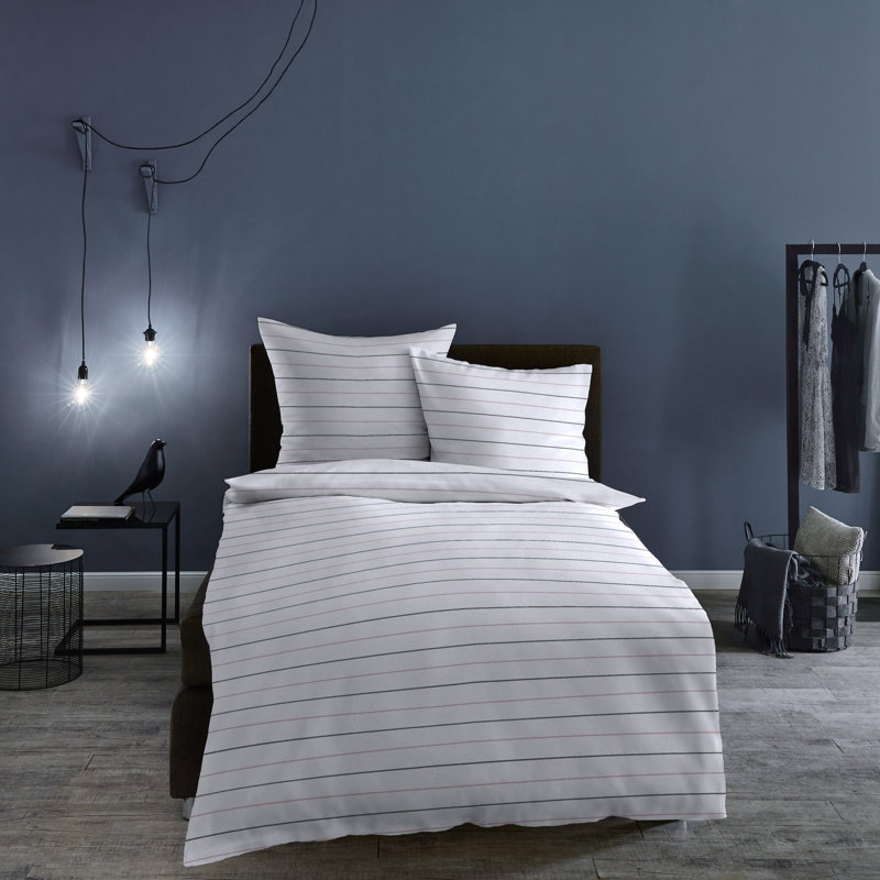 Striped Duvet Cover Set with Pillowcases Included, Single - 1 Pillowcase (80 x 80 cm), White