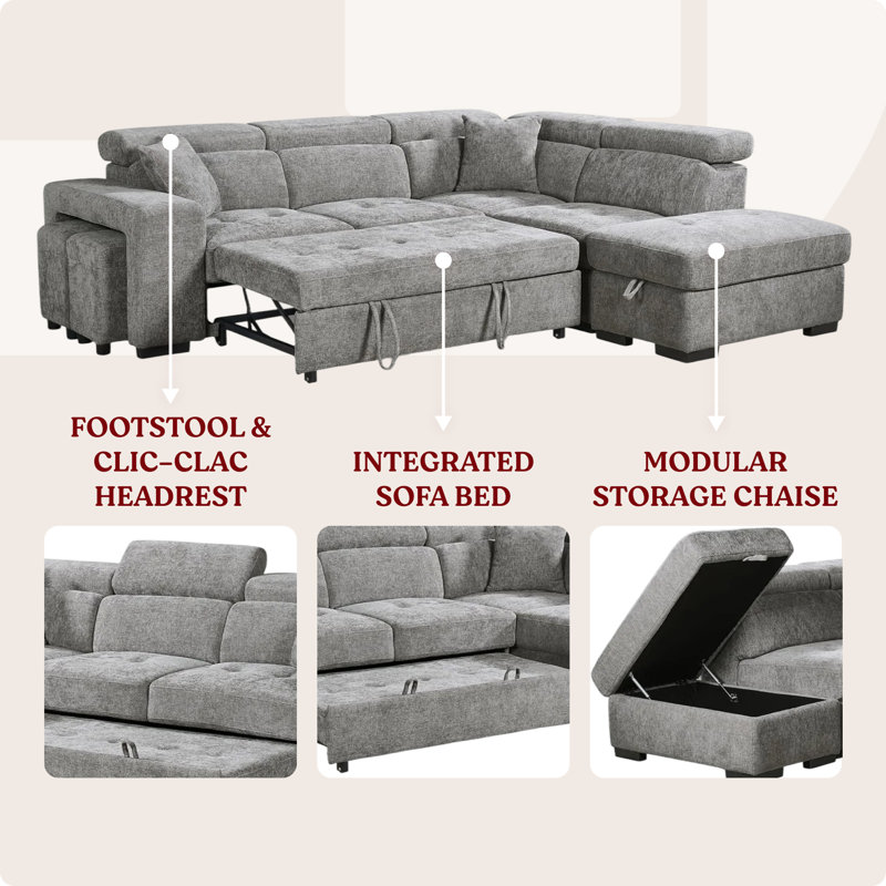 4 Seater Corner Sofa , Left Hand Facing, Grey Chenille