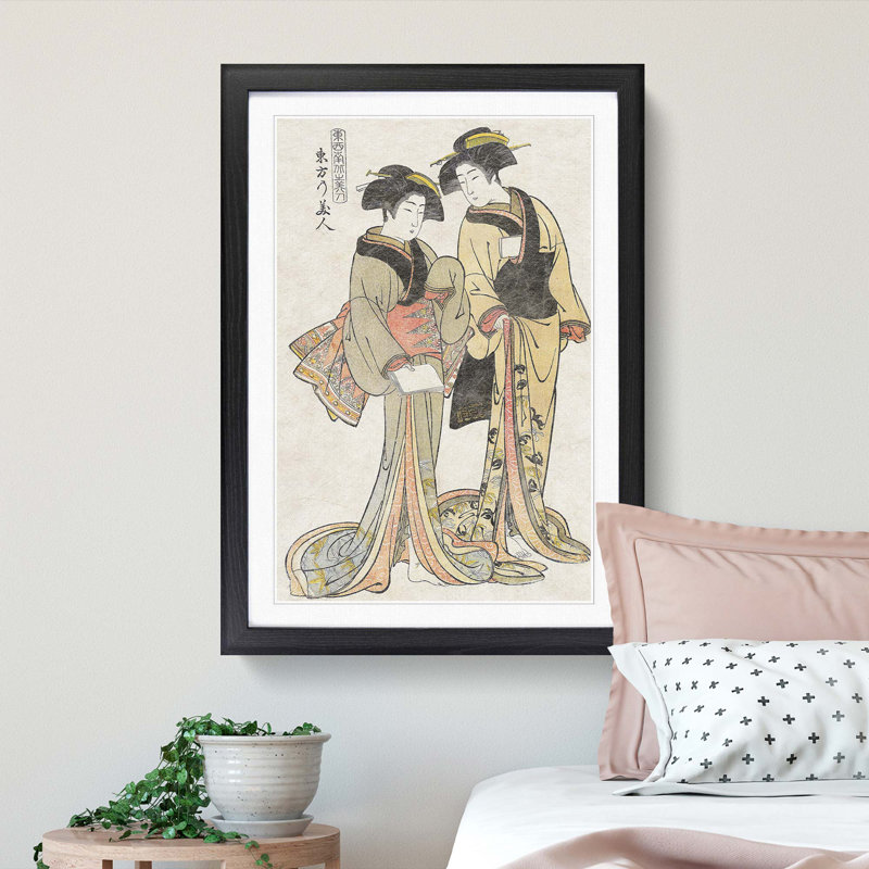 Beauties Of The East by Kitao Shigemasa - Single Picture Frame Painting, Black Framed, 45cm H x 33cm W x 2cm D