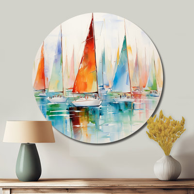 Miminimlaism Watercolor Regatta I - Transportation Round Metal Art