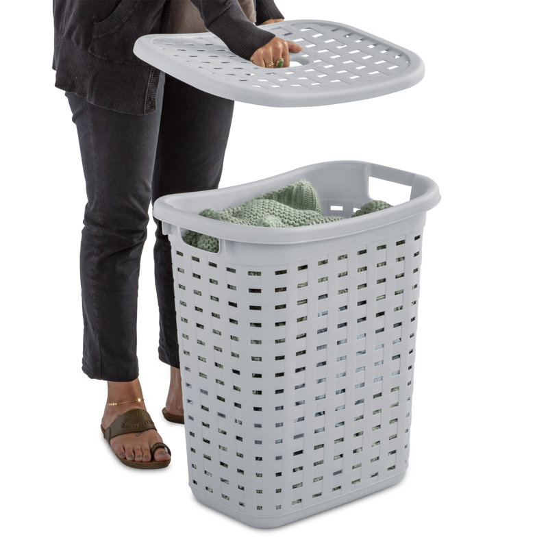 Sterilite Weave Laundry Hamper, Lid, Decorative Pattern with Handles, Carry Clothes to Laundry Room