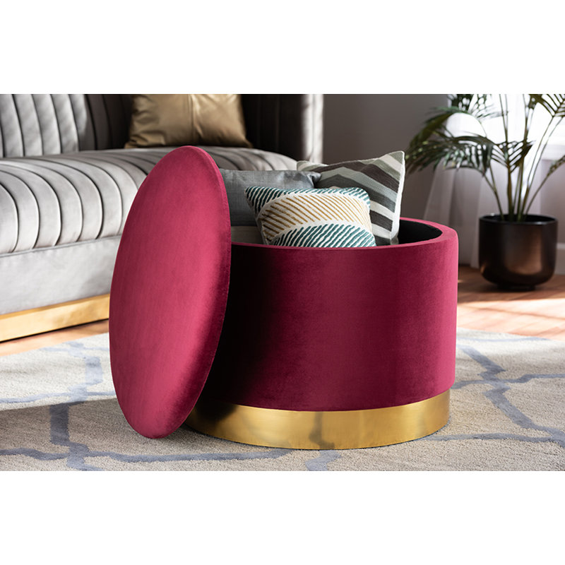 Asuncion Velvet Ottoman, Red