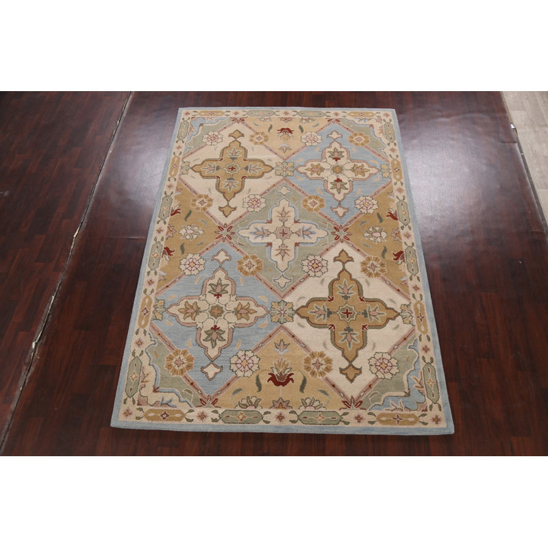 Tapis oriental ivoire / brun clair / bleu clair en laine touffetée à la main Florentia