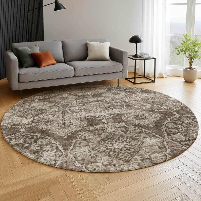 Premium Machine Washable Mayfield AMF2196 panel Rug, Chocolate, 8' Round