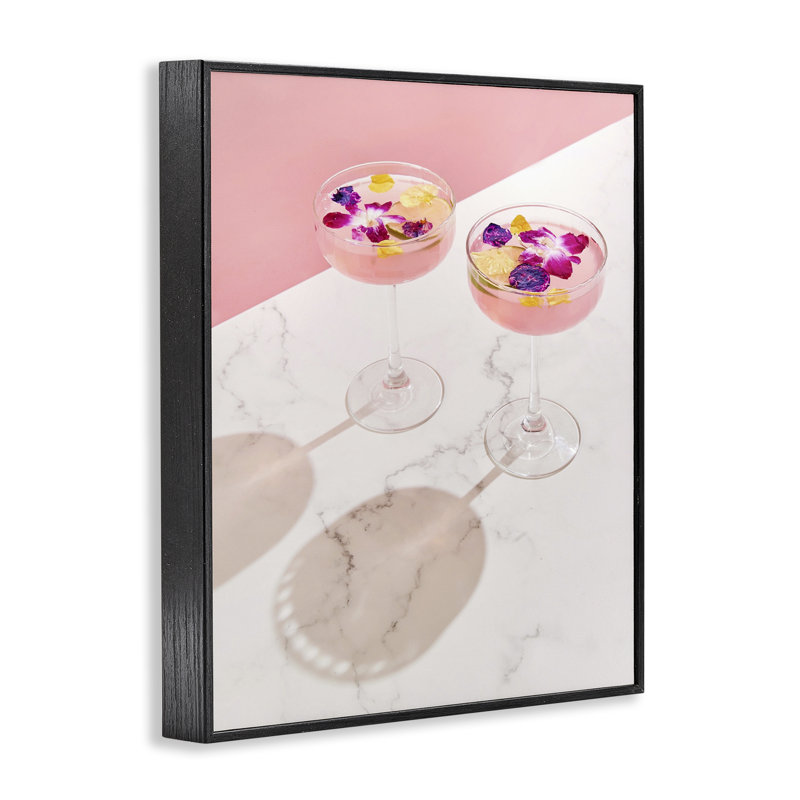 Art giclée rose à cocktail floral par Lish Creative, Giclée encadrée noir minuit, H 30 po x l 24 po