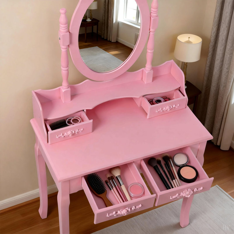 Ensemble de coiffeuse avec miroir et tabouret rembourré Princess