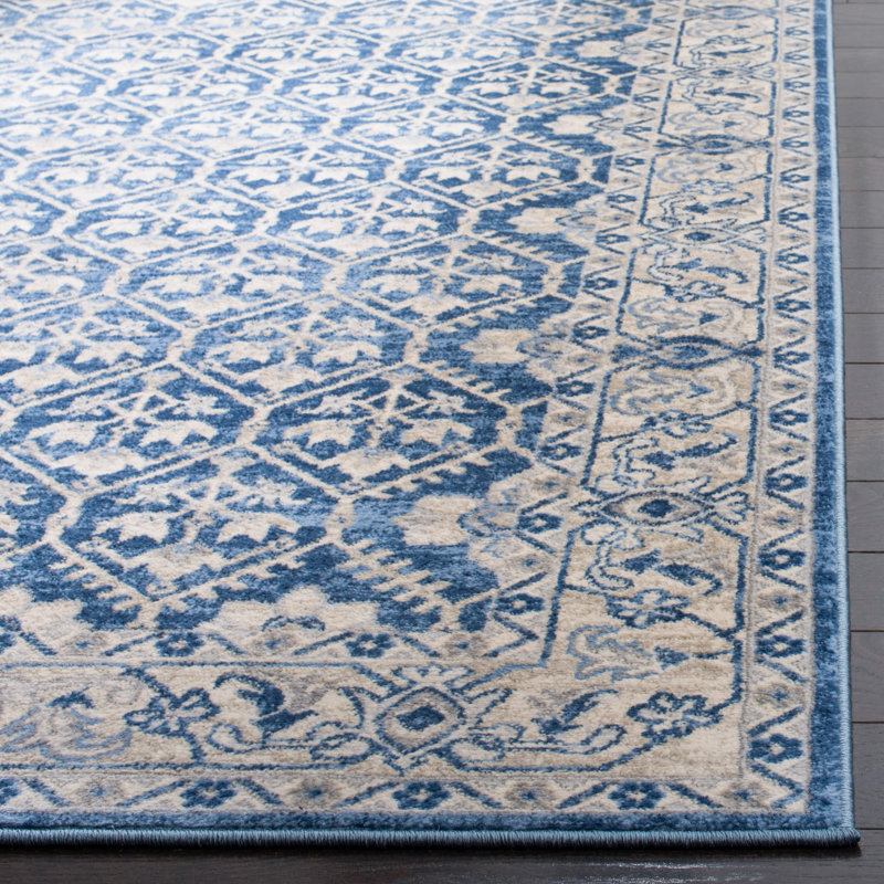 Asucena Oriental Navy/Light Gray Area Rug, Square 5'