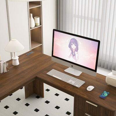 L Shaped Desk,Computer Desk with Drawers,Bookshelf,Modern Corner Desk,Home Office Desk,L-Shaped Study Table Writing Desk,Corner Gaming Computer Desk w