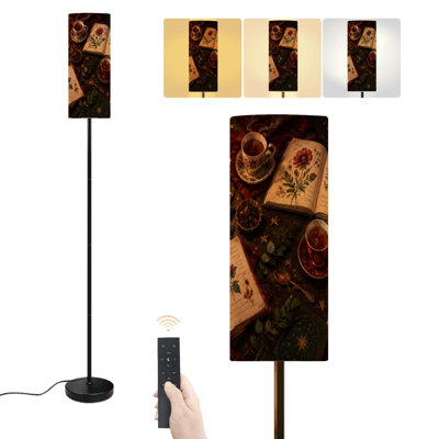 Lampe sur pied Cozy Tea Vintage Collection Bougies Botaniques Lampe sur pied moderne à intensité variable avec télécommande et interrupteur au pied, abat-jour, lampadaire haut pour salon, chambre ou bureau