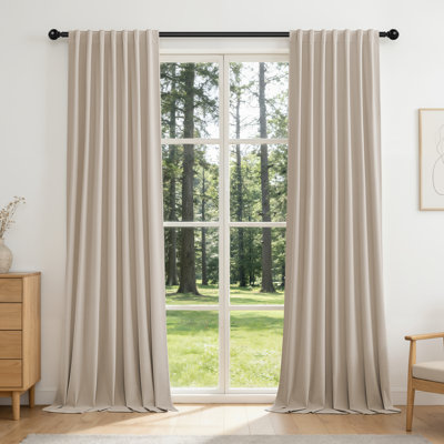 52'' x 96'' Light Beige Luxury 100% Blackout Velvet Thermal Insulated & Soundproof Window Curtain Panel Pair, Set of 2